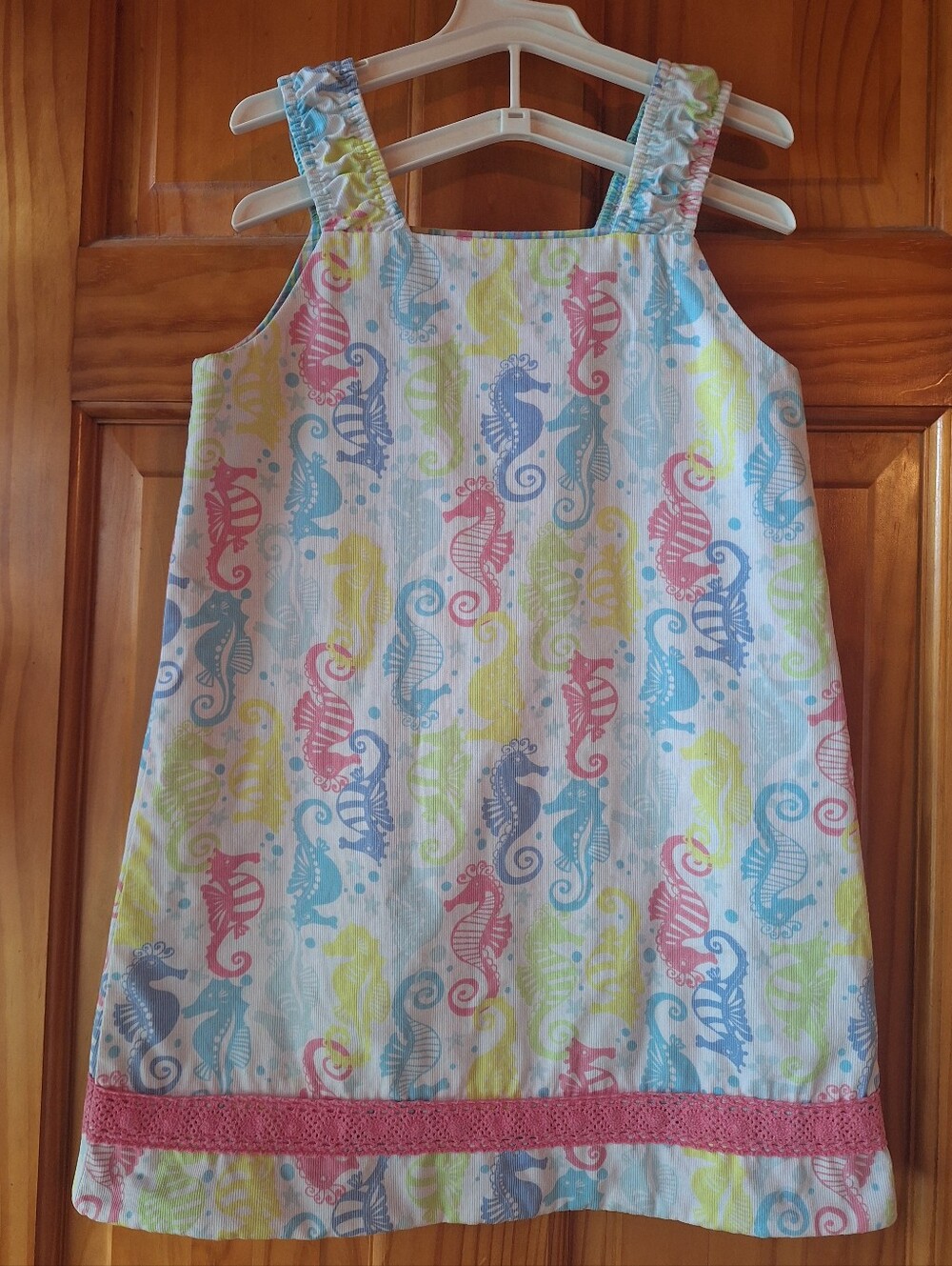 Seahorse Print Cotton/Cord Sundress - Pastel Multi-Double Sided 5/6